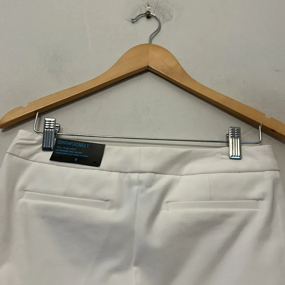 Cynthia Rowley cream slim cropped pants with slit detail at ankle Size 4 New